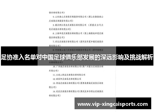 足协准入名单对中国足球俱乐部发展的深远影响及挑战解析